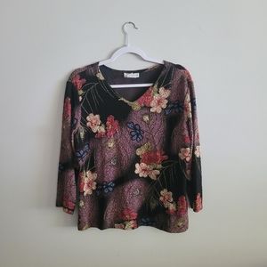 Vintage Y2K Floral V-Neck Blouse Top